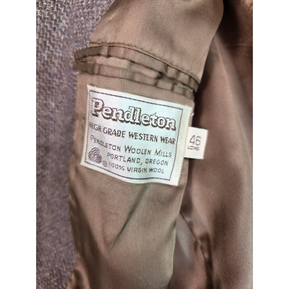 Pendleton Western Wear Wool Tweed Blazer Suede Elbow Patches 46L Vintage 70s